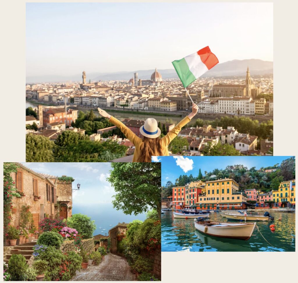 Ds photos d'un voyage en Italie avec le drapeau italien